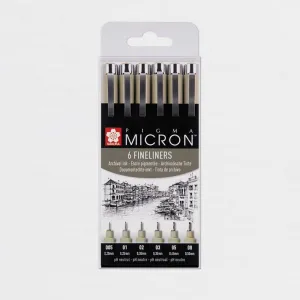 Set 6 Rotuladores Pigma Micron Negros Sakura