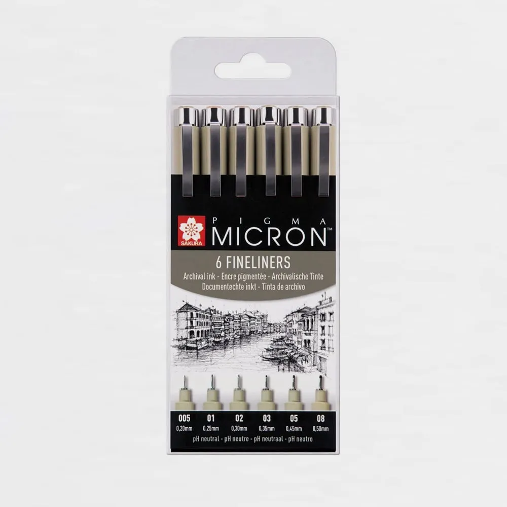 Set 6 Rotuladores Pigma Micron Negros Sakura
