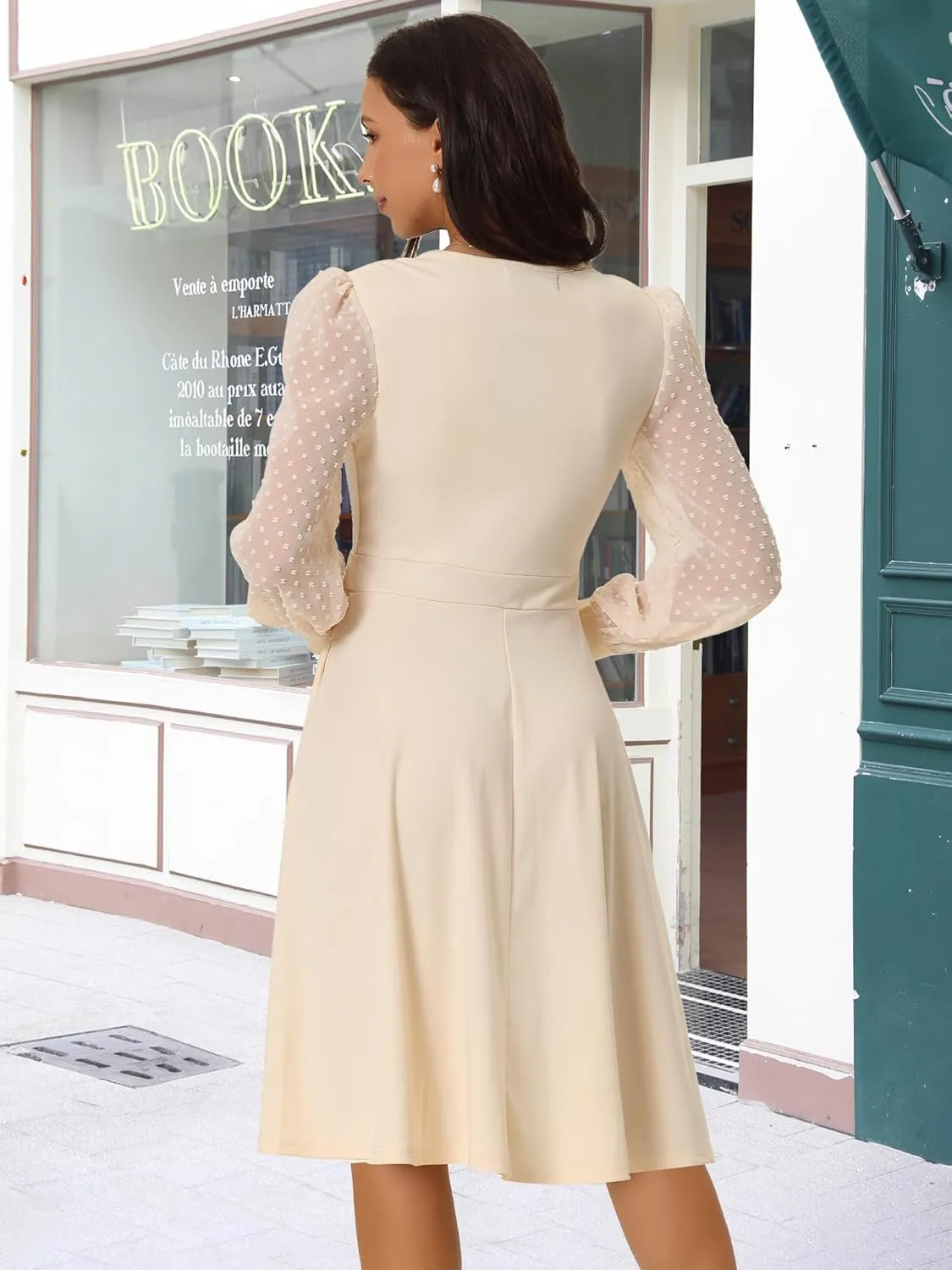 Seta T Women's Long Sleeve Wrap Dresses V Neck Elegant Cocktail Party Work Knee Length Dress with Pockets