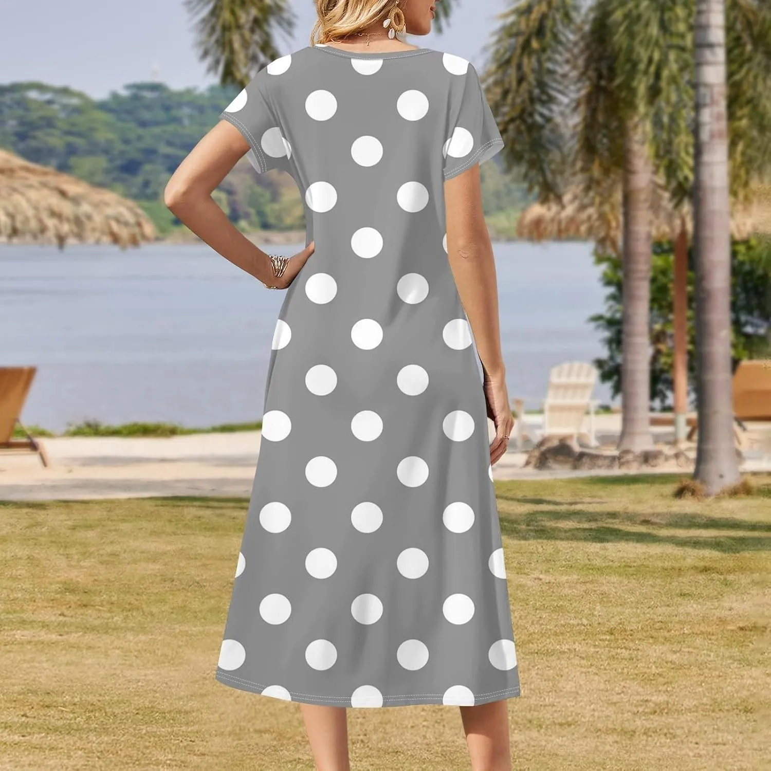 Summer Dresses for Women Casual Split Long Dress Loose T Shirt Dress Floral Print Short Sleeve Beach Dress with Pockets