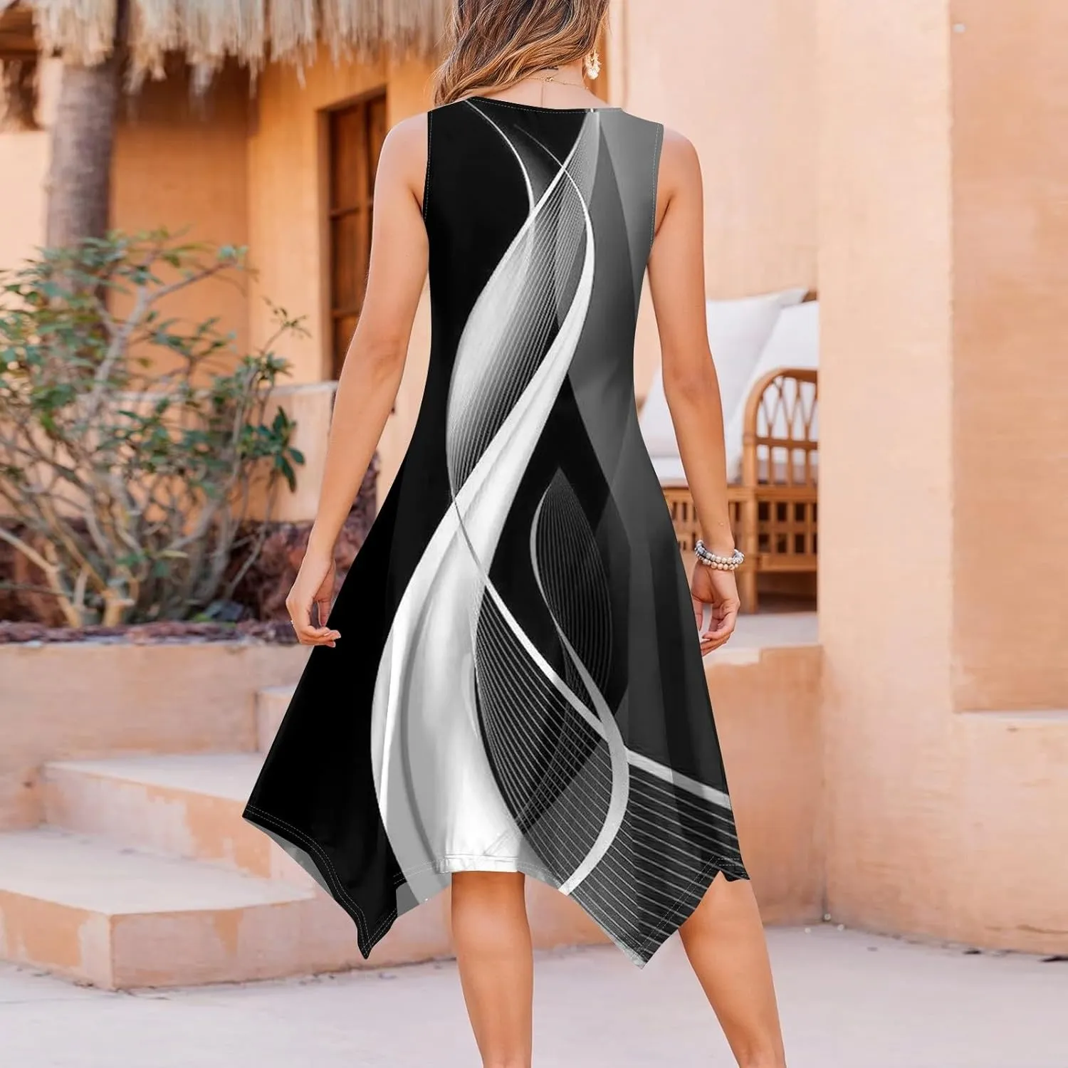 Summer Midi Dresses for Women 2025 Casual Vacation Handkerchief Tank Dress with Pockets Sundress Beach Cover ups