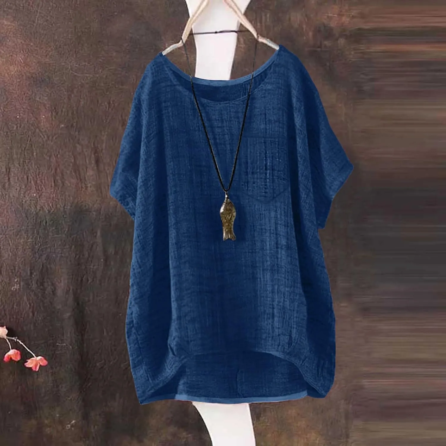 Summer Tops for Women 2025 Short Sleeve Crew Neck Linen Cotton Shirts Plus Size Gauze Casual Dressy Blouse