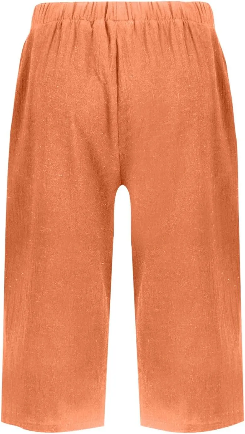 Women's Pedal Pushers Capri Jogger Pants Casual Linen Shorts Summer Lightweight Baggy Cropped Pant with Pocket