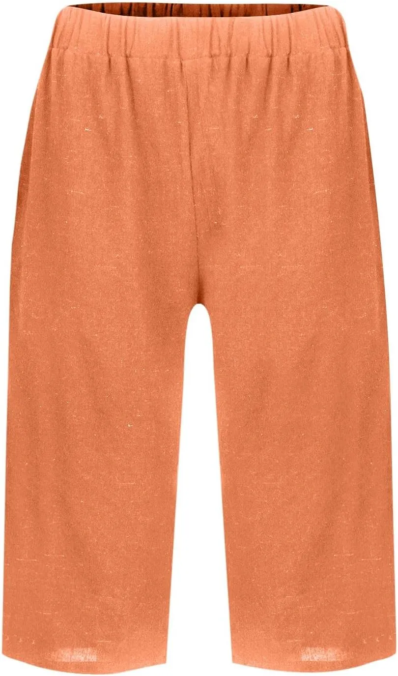 Women's Pedal Pushers Capri Jogger Pants Casual Linen Shorts Summer Lightweight Baggy Cropped Pant with Pocket