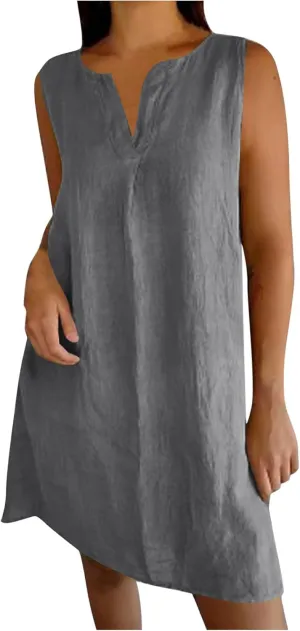 Women's Sleeveless Linen Shift Dress 2025 Summer Plain Casual Beach Dresses Solid Long Tank Sundress Vacation Outfits