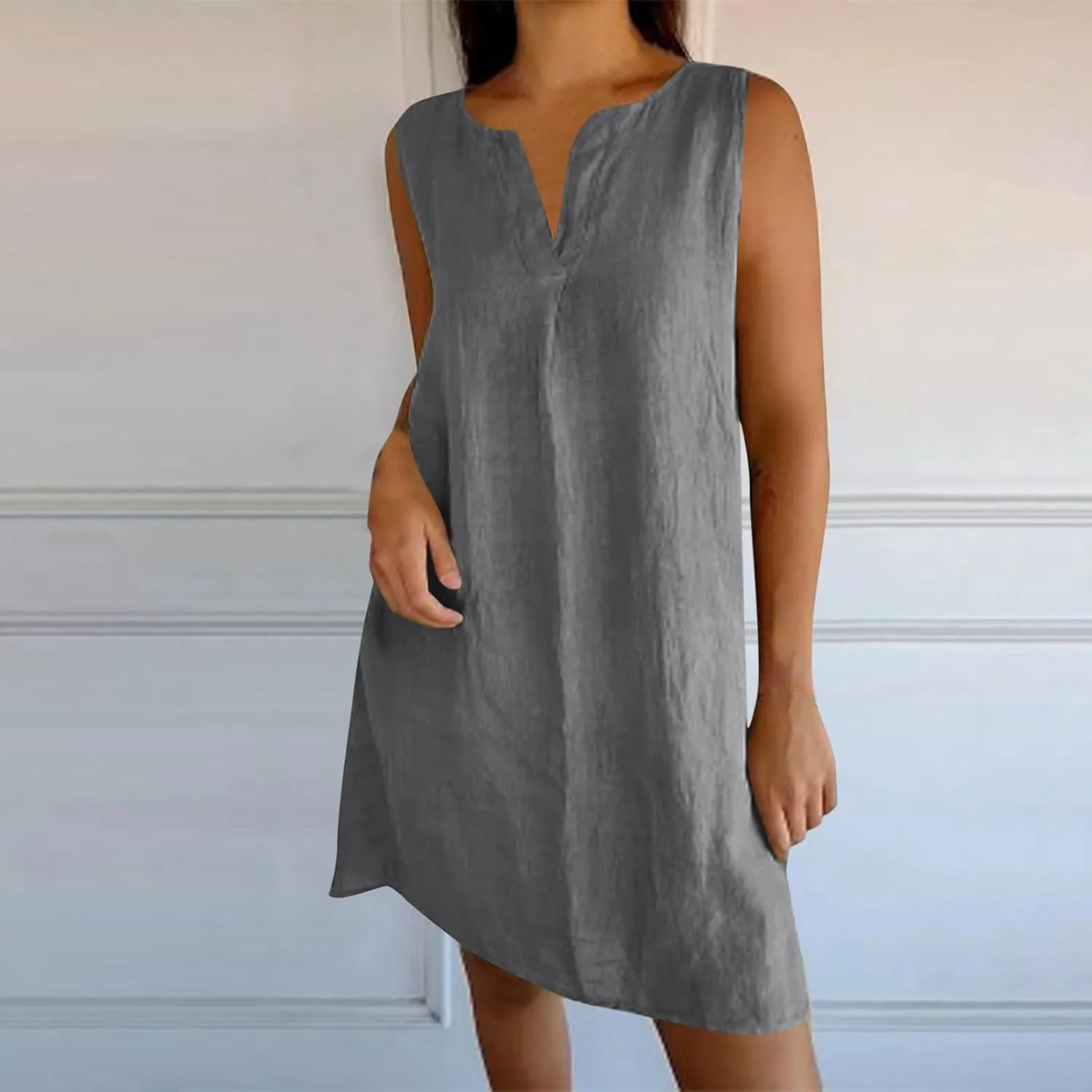 Women's Sleeveless Linen Shift Dress 2025 Summer Plain Casual Beach Dresses Solid Long Tank Sundress Vacation Outfits