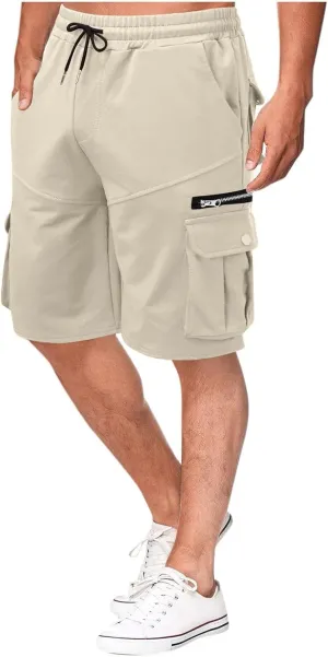 Ymosrh Men's Casual Summer Shorts Elastic Waist Cargo Shorts with Zipper Pocket Stretch Lightweight Work Short Pants, M-4XL