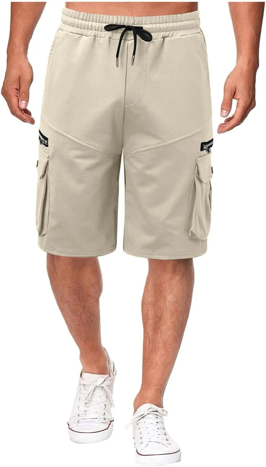 Ymosrh Men's Casual Summer Shorts Elastic Waist Cargo Shorts with Zipper Pocket Stretch Lightweight Work Short Pants, M-4XL