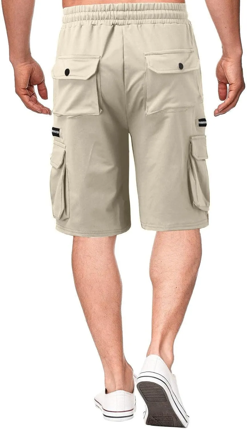 Ymosrh Men's Casual Summer Shorts Elastic Waist Cargo Shorts with Zipper Pocket Stretch Lightweight Work Short Pants, M-4XL