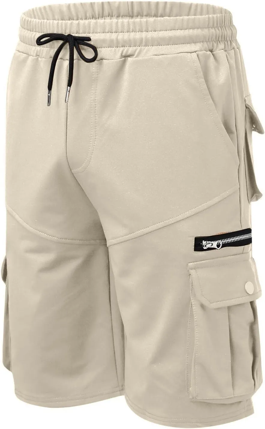 Ymosrh Men's Casual Summer Shorts Elastic Waist Cargo Shorts with Zipper Pocket Stretch Lightweight Work Short Pants, M-4XL
