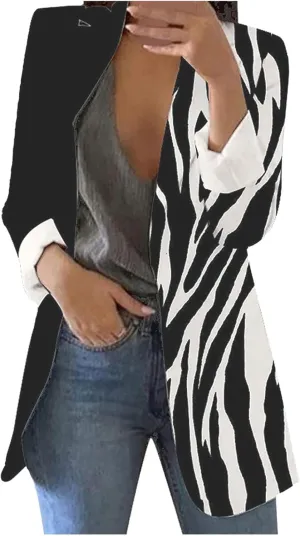 ZEFOTIM Blazers for Women Winter Plus Size Long Floral/Striped Blazer Work Lightweight Fitted Coat