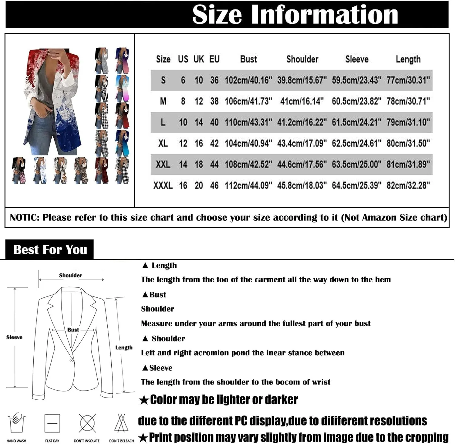 ZEFOTIM Blazers for Women Winter Plus Size Long Floral/Striped Blazer Work Lightweight Fitted Coat